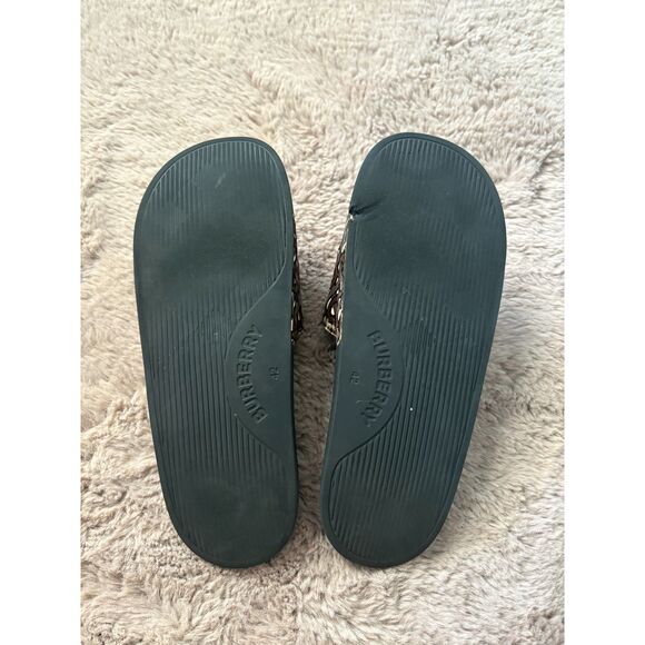 Burberry Size 42 Furley Tb Flock Leather Pool Slides In Bridle Brown - Picture 12 of 14